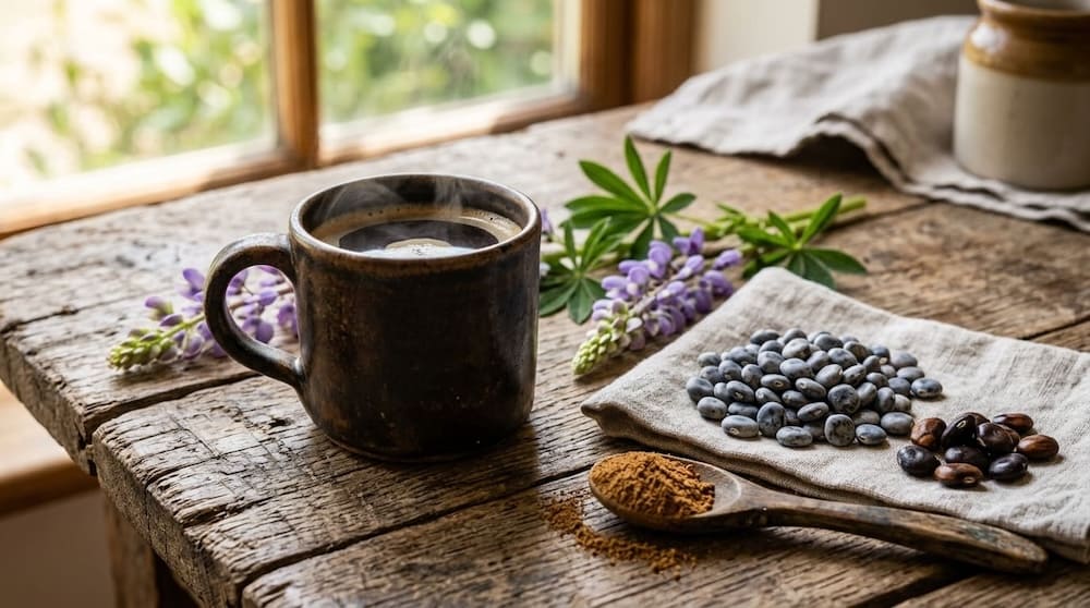 Lupinenkaffee aus gerösteten Lupinensamen als koffeinfreier Kaffeeersatz