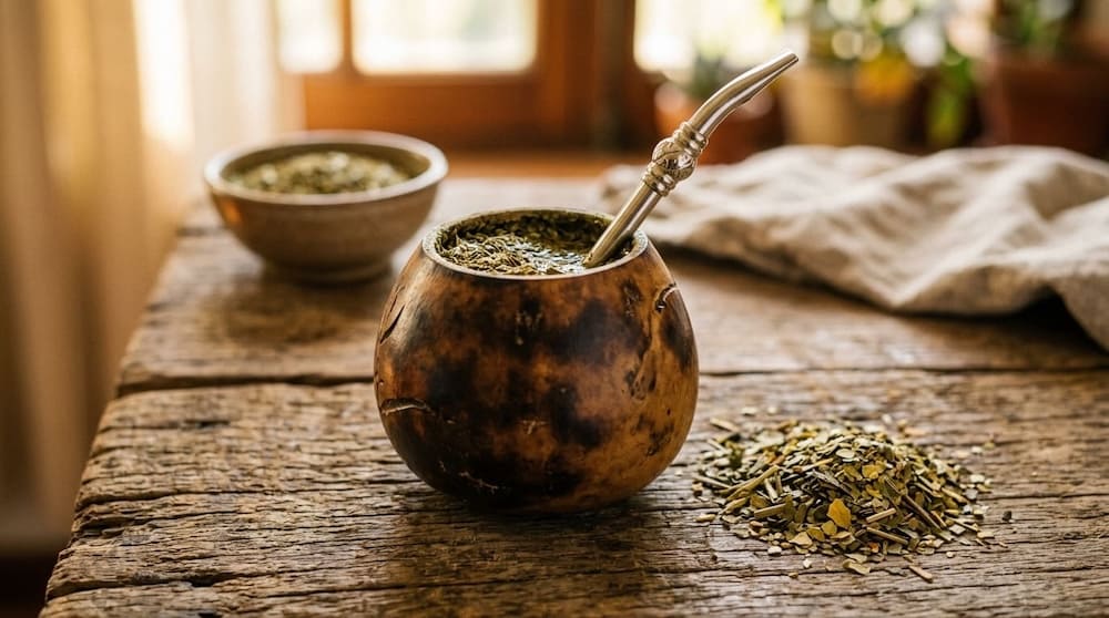 Mate-Tee in der traditionellen Kalebasse mit Bombilla