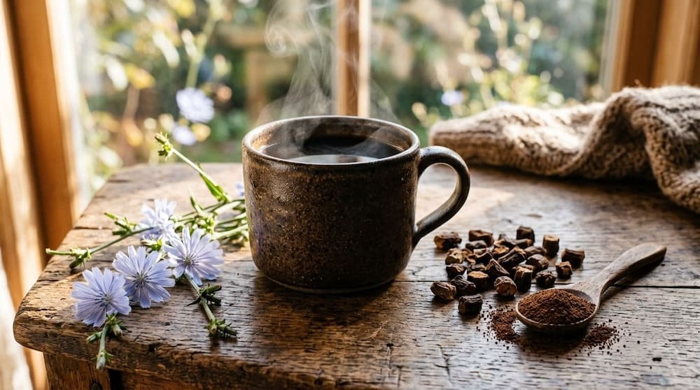 Zichorienkaffee aus gerösteter Wegwarten-Wurzel als Kaffeeersatz